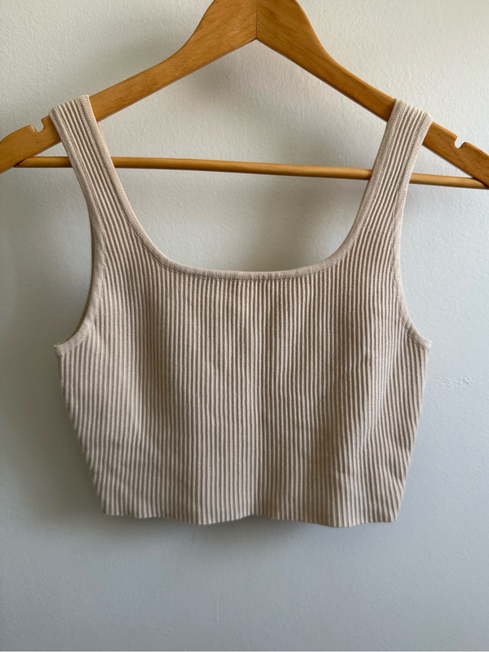 House of Harlow 1960 Ribbed Square-Neck Crop Top - Beige